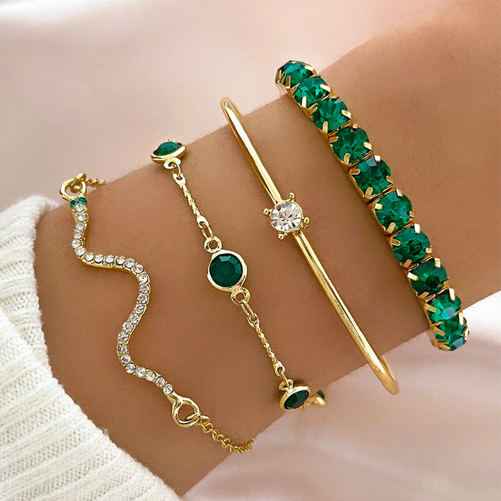 4PCS Snake Gemstone Bangle Set 🐍💎 - Perfect for Parties & Gifts 🎁