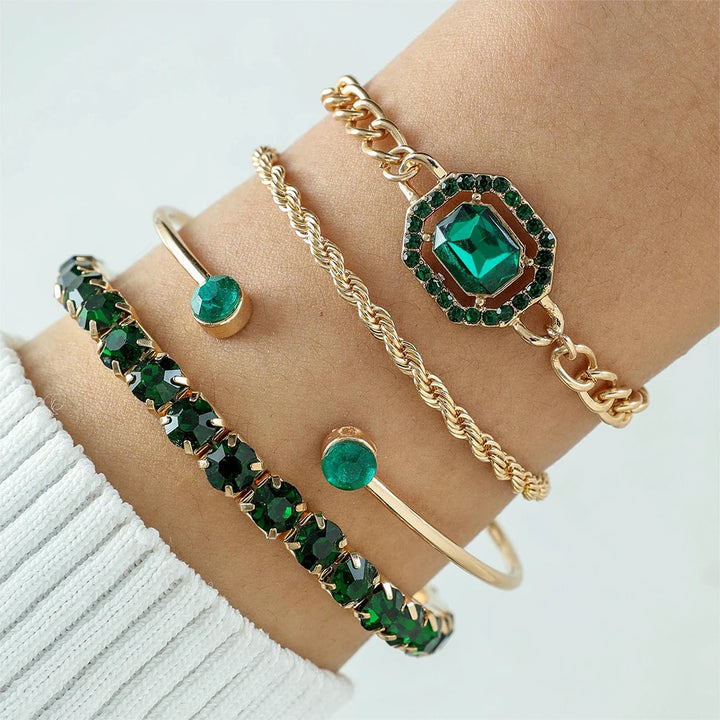 4PCS Snake Gemstone Bangle Set 🐍💎 - Perfect for Parties & Gifts 🎁