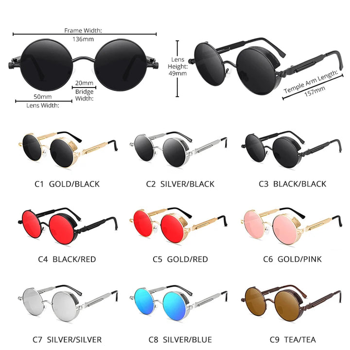 Classic Steampunk Sunglasses Men Women Retro Gothic Round Male's Sun Glasses Fashion Punk Party Driving Shades