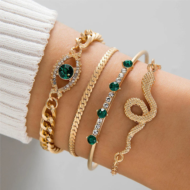 4PCS Snake Gemstone Bangle Set 🐍💎 - Perfect for Parties & Gifts 🎁